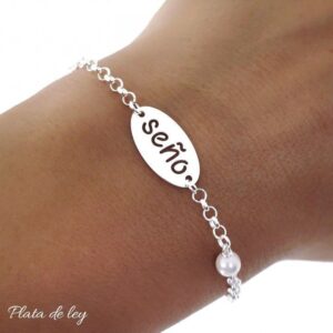 Pulsera chapa seño perla