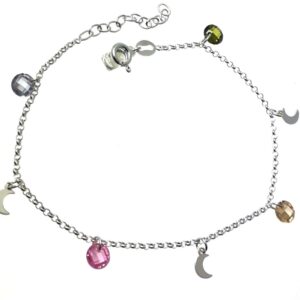 Pulsera cadena rolo lunas y piedra color