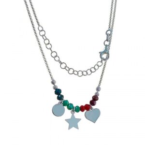 Gargantilla piedra color disco, corazón y estrella