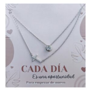 Gargantilla rodio doble cadena circonita cruz