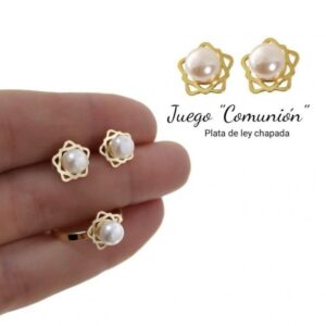 Juego comunión perla chapado