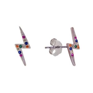 Pendiente rayo multicolor rodio