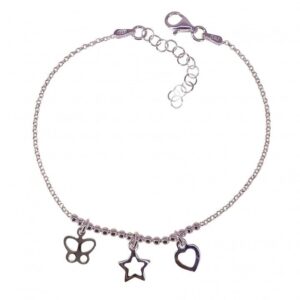 Pulsera corazón , estrella y mariposa