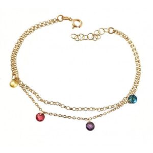 Pulsera doble cadena chapada piedra color