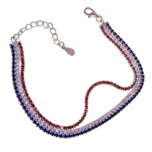 Pulsera rodio triple cadena circonitas color