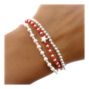 Pulsera triple piedra color perla estrella