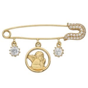 Alfiler oro 18kl bebe angel de la guarda