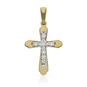 Cruz oro 18kl bicolor circonitas - 14x21mm