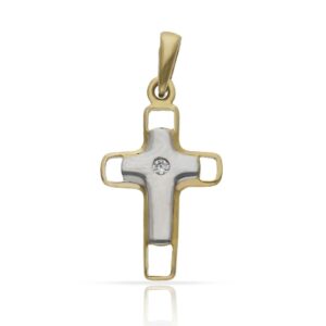 Cruz oro 18kl bicolor circonita - 11x18mm