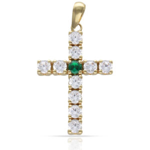 Cruz oro 18kl piedra verde + circonitas - 17x23mm