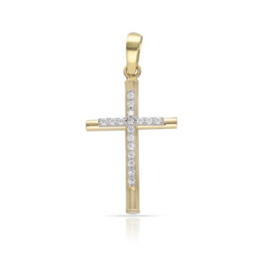 Cruz oro 18kl bicolor circonitas - 13x22mm