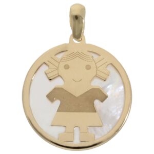 Colgante oro 18kl niña nacar - 20mm