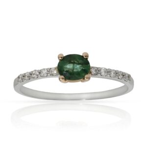 Sortija oro blanco 18kl esmeralda + diamantes