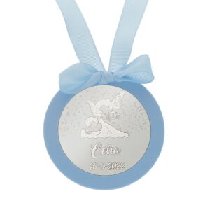 Medalla cuna plata 925mm redonda angel de la guarda