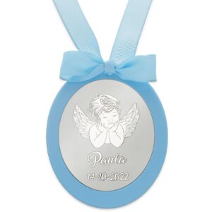 Medalla cuna plata 925mm ovalada angel
