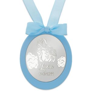 Medalla cuna plata 925mm ovalada virgen + niño