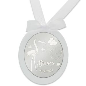 Medalla cuna plata 925mm ovalada cigüeña