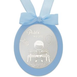 Medalla cuna plata 925mm ovalada niño globo