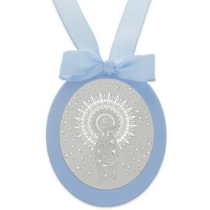 Medalla cuna plata 925mm ovalada virgen del pilar
