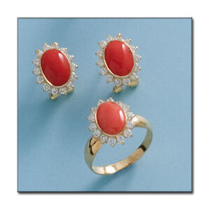 Pendientes oro 18kl coral sintetico