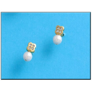 Pendientes oro 18kl flor perla