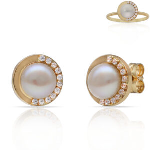Pendientes oro 18kl perlas cultivadas + circonitas - 9mm