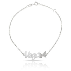 Pulsera oro blanco 18kl nombre + mariposa