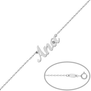 Pulsera oro blanco 18kl + diamante nombre mediano