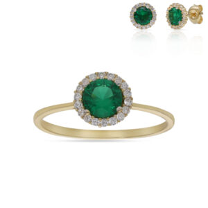 Sortija oro 18kl cerco circonitas + piedra verde - 7mm