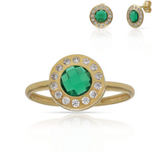 Sortija oro 18kl piedra verde + circonitas - 10mm