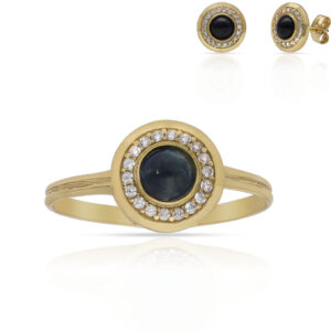 Sortija oro 18kl piedra azul + circonitas - 9mm