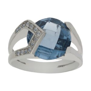 Sortija oro blanco 18kl - piedra azul