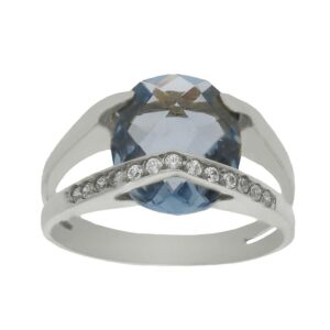 Sortija oro blanco 18kl - piedra azul + circonitas