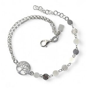 Pulsera doble cadena chapitas árbol de la vida