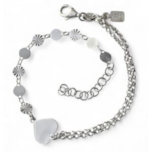 Pulsera doble cadena chapitas corazón