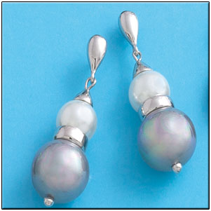Pendientes perla gris/blanca plata 925mm
