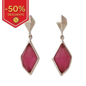 Pendientes plata 925mm ojo de gato fucsia