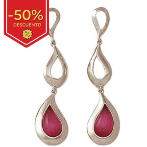 Pendientes plata 925mm ojo de gato fucsia