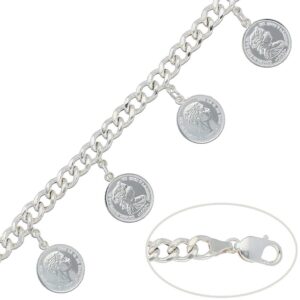 Pulsera monedas barbada hueca plata 925mm