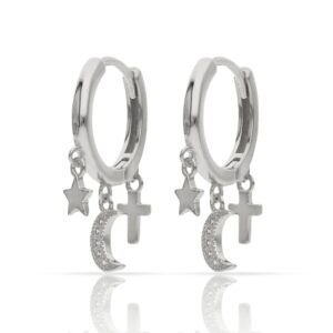 Aros plata 925mm estrella + luna + cruz - 5mm