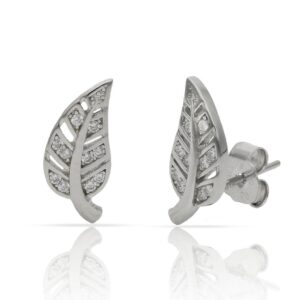 Pendientes plata 925mm hoja circonitas - 6x14mm