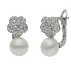 Pendientes flor perlas plata 925mm - 7x9mm