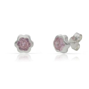 Pendientes plata 925mm flor piedra rosa - 6mm