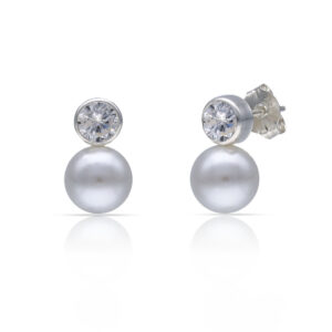 Pendientes plata 925mm chaton + perlas