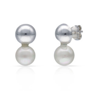 Pendientes plata 925mm media bola + perlas cultivadas
