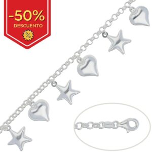 Pulsera plata 925mm estrellas - corazones