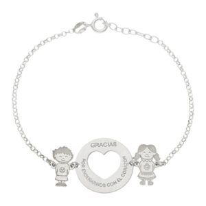Pulsera plata 925mm corazon + niños