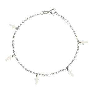Tobillera plata 925mm mini charms cruces