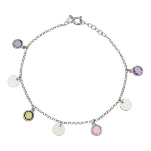Tobillera plata 925mm circulos + piedras