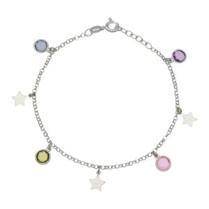 Tobillera plata 925mm estrellas + piedras